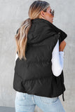 Black Sleek Quilted Puffer Hooded Vest Coat