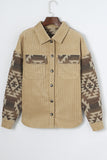 Aztec Print Patchwork Frayed Edge Corduroy Jacket