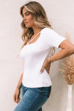 Square Neck Cut out Ribbed Knit Short Sleeve Top