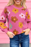 Sweet Flower Knitted Ribbed Hem Sweater