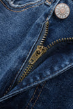 Jean skinny effet vieilli bleu ciel avec braguette zippée et bouton asymétrique