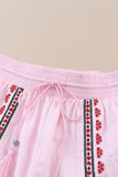 Boho Embroidered Floral Tasseled Drawstring Waist Casual Shorts