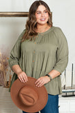 Plus Size Ruffle Tiered Split Neck Shirt