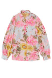 Pink Floral Print Tiered Ruffled Long Sleeve Blouse