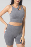 Cut Out Criss Cross Yoga Top and High Waist Sports Shorts Set