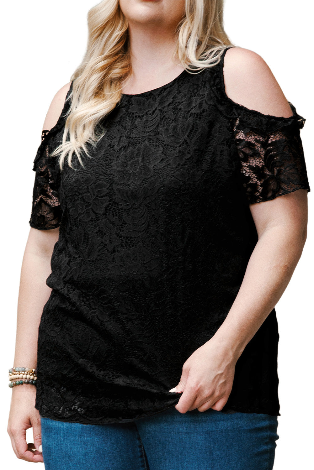 Floral Lace Cold Shoulder Plus Size Top