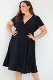 Plus Size Flutter Sleeve V Neck Midi Dress