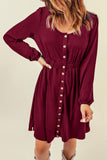 Button Up High Waist Long Sleeve Dress