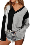 Black Colorblock Long Sleeve V Neck Top