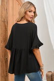 Ruffled Lace Detail Loose V Neck Top