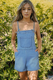 Grommet Tie Straps Casual Denim Romper