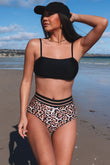 Strappy Cage Back Leopard High Waist Bikini Swimsuit