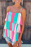 Spaghetti Straps Tiered Ruffle Striped Tank Top