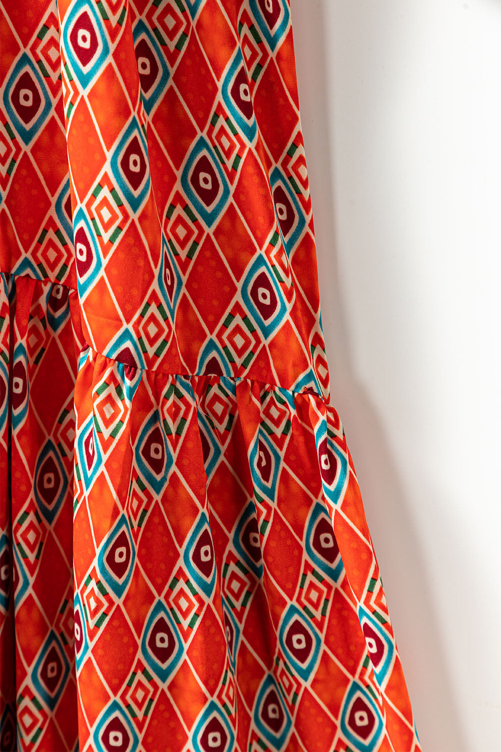 Ethnic Geometry Print Bubble Sleeve Maxi Dress