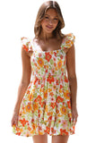 Ruffled Shirred Sleeveless High Rise Floral Mini Dress