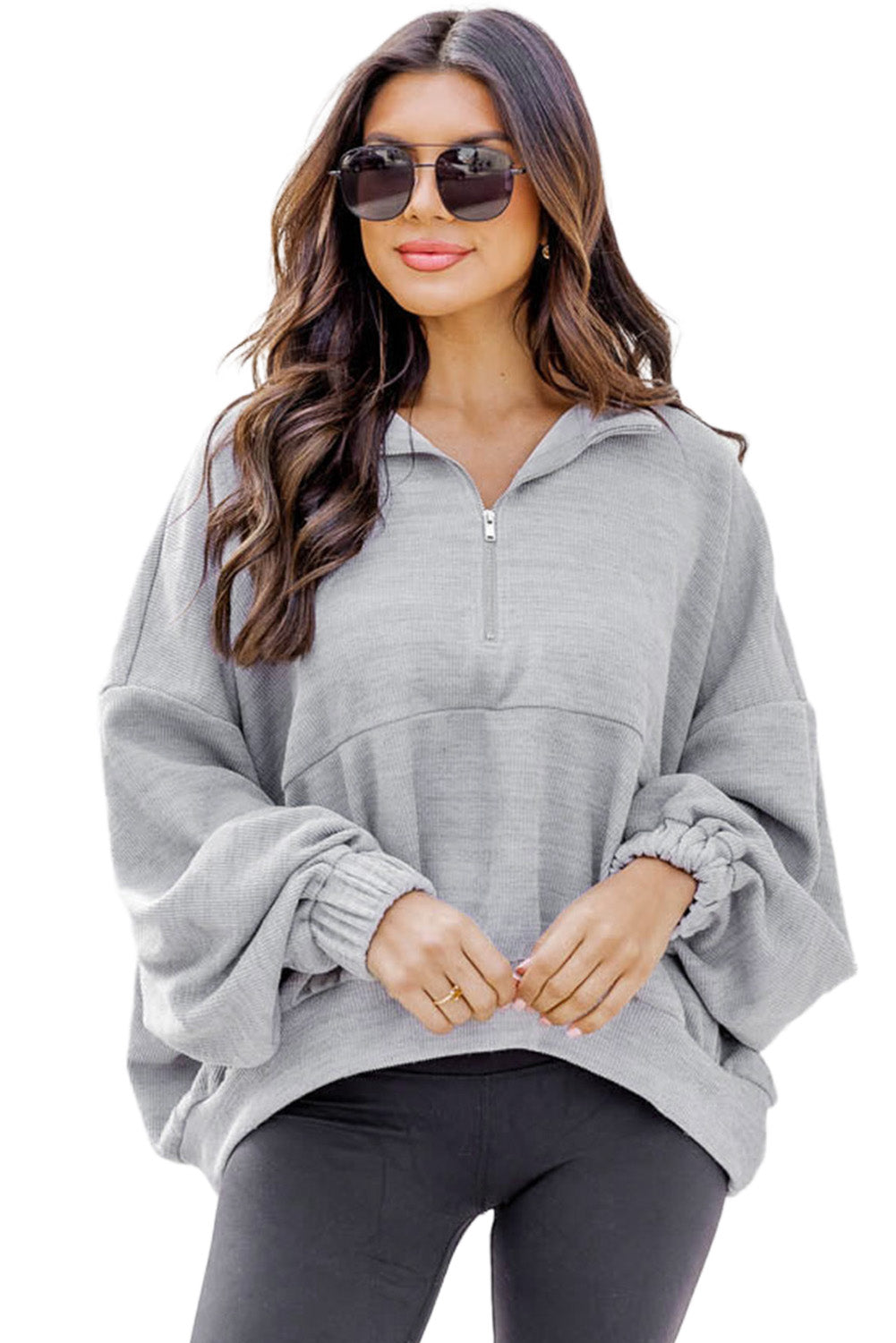 Ultra Loose Dolman Sleeve Quarter Zip Sweatshirt