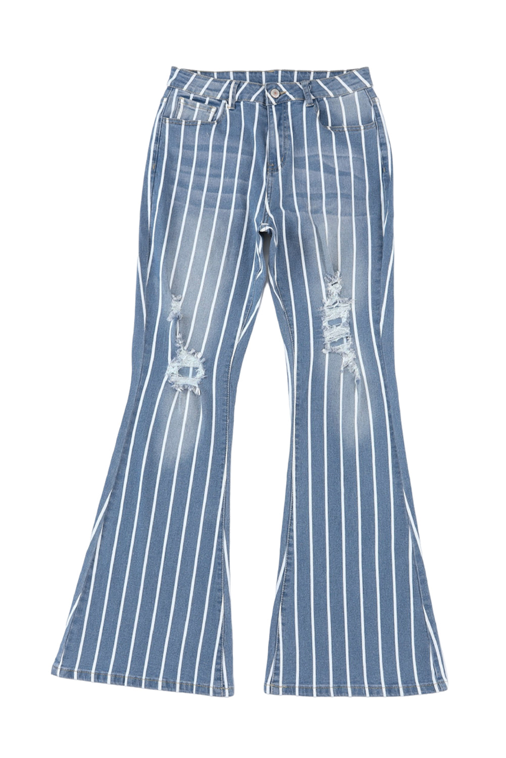 Vertical Striped Ripped Flare Jeans