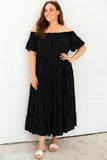 Plus Size Smocked Off Shoulder Frill Tiered Maxi Dress