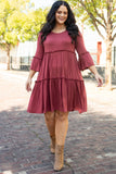 Tiered Ruffled 3/4 Sleeve Plus Size Dress