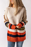 Buttoned Shoulder Drop Shoulder Striped Sweater