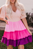 Ombre Colorblock Tiered Dress