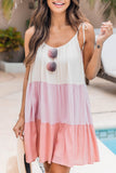 Color Block Tassel Drawstring Lace-up Sleeveless Mini Dress