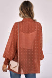 Swiss Dot Shirred Cuff Open Front Cardigan