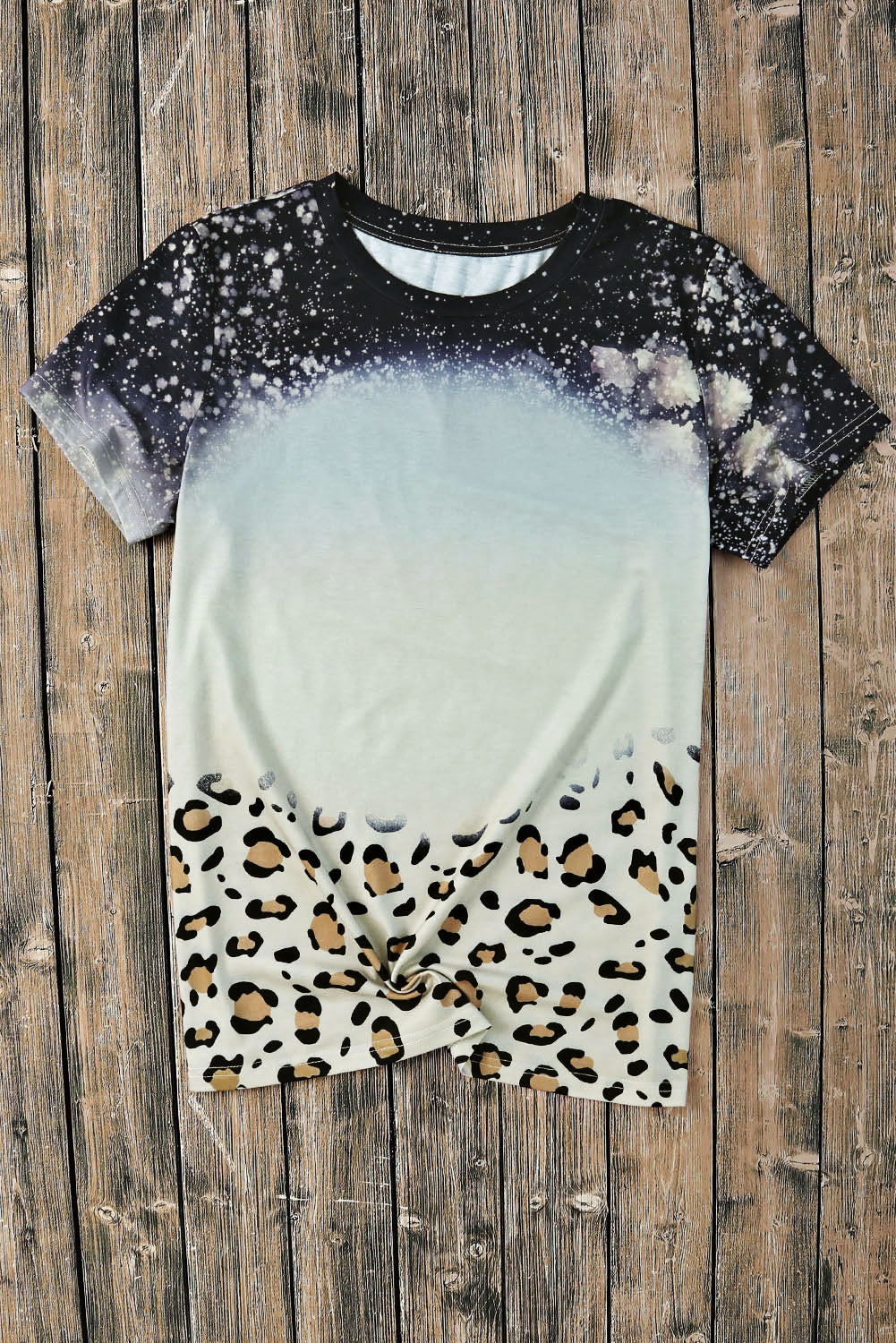 Bleached Tie-dye Leopard Hem Tee