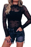 Black Star Embellished Sheer Mesh Long Sleeve Top