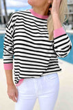 Bright Green Striped Contrast Edge Long Sleeve Top