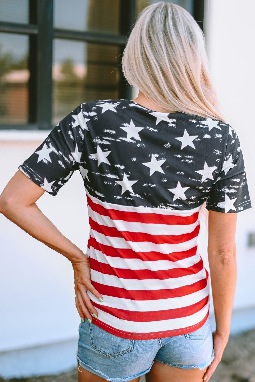 Contrast American Flag Cutout T-Shirt