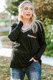 Long Sleeve Sequined V Neck Plus Size Top