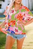 Floral Print Loose Fit V Neck Tunic Blouse