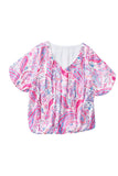 Paisley Pattern Print Puff Sleeve V Neck Blouse