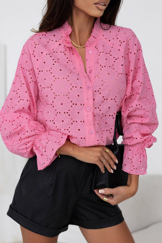 Hollow Out Embroidered Floral Shirt