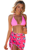 Halter Triangle Bikini with Drawstring Print Skirt