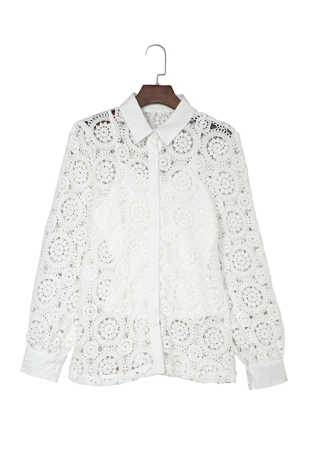 Crochet Lace Hollow-out Turn-down Collar Shirt