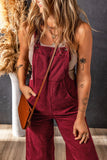 Fiery Red Solid Color Corduroy Wide Leg Bib Overalls