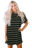 Striped Print Side Pockets Short Sleeve Tunic Top