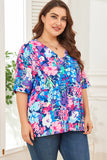 Chemisier Floral Bleu Ciel à Col en V et Manches Dolman Grande Taille