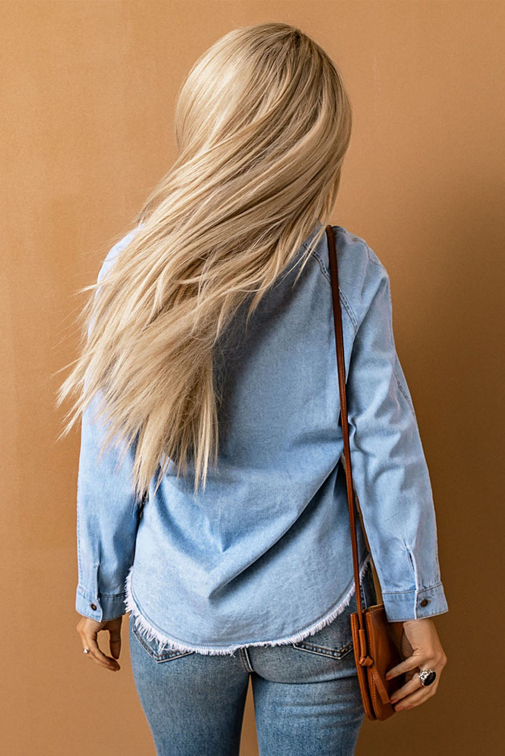 Chambray Pocketed Frayed Shirt