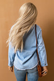 Chambray Pocketed Frayed Shirt