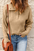 Buttoned Turn Down Collar Comfy Ribbed Sweater