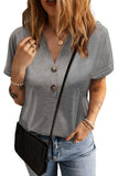 Button V Neck Rolled Sleeve T Shirt