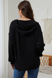 Black Buttoned High and Low Hem Hoodie