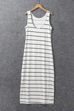 Khaki Stripe Print Open Back Sleeveless Maxi Dress with Slits