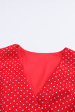 Robe rouge à pois, col en V, manches à volants