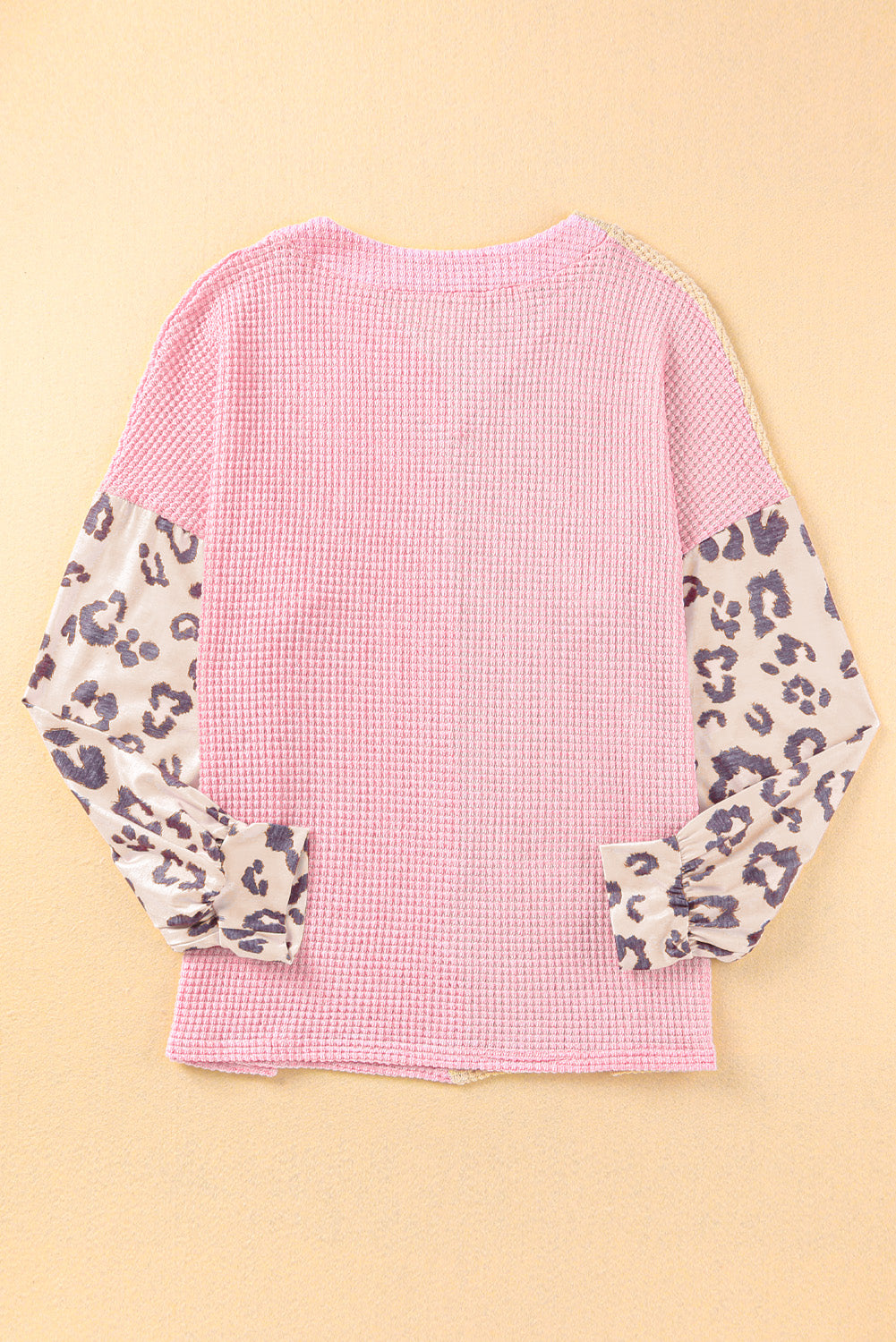 Plus Size Leopard Sleeve Color Block Waffle Knit Top