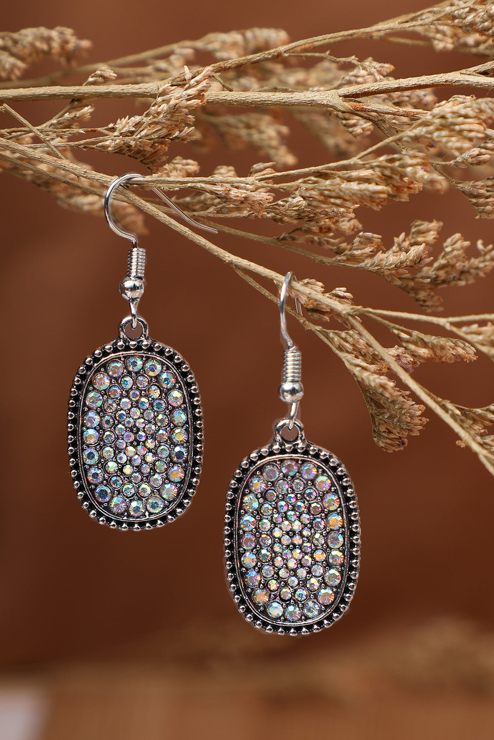 Boucles d'oreilles crochet en argent antique plein de diamants