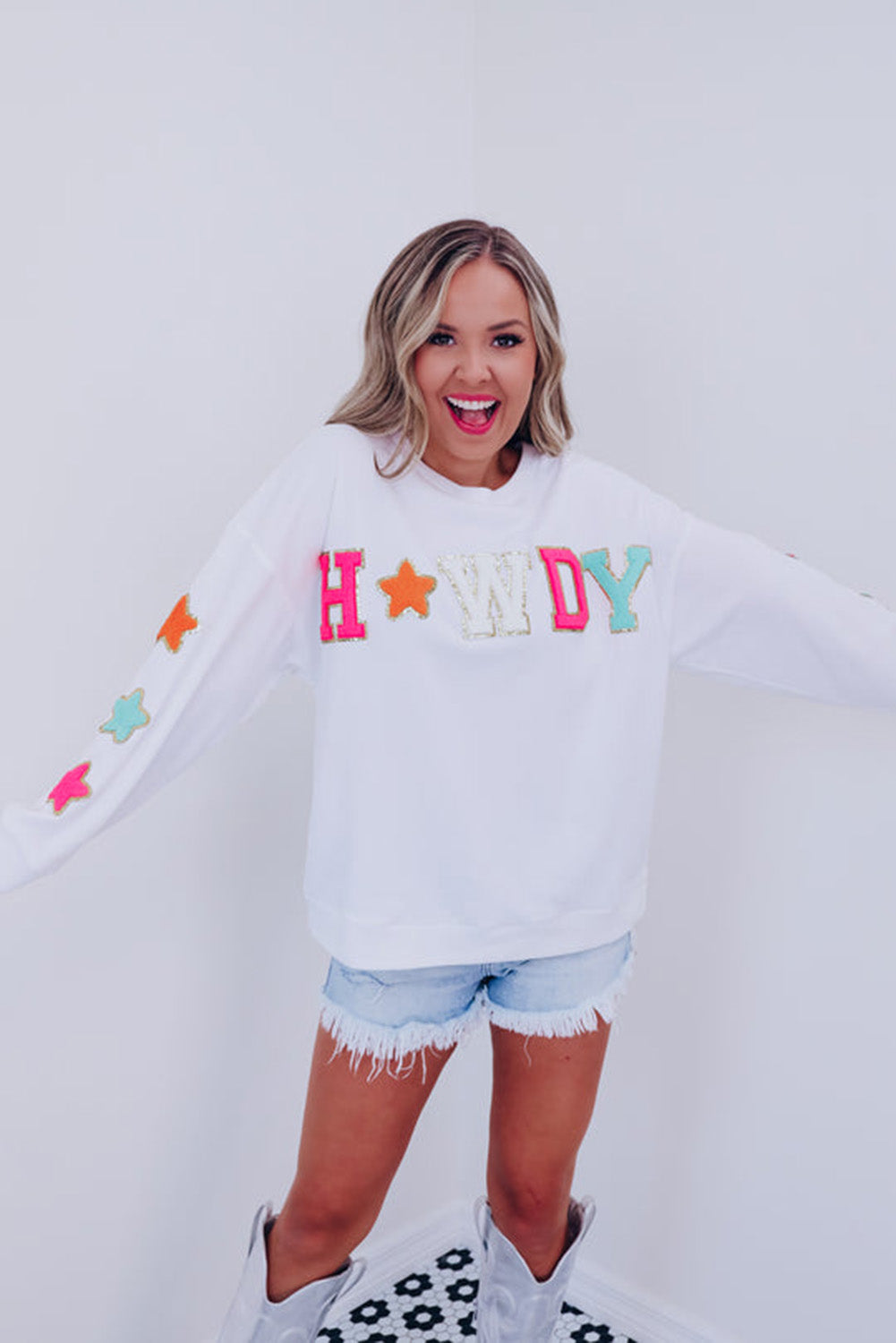 Glitter Howdy Patch Graphic Casual Sweatshirt